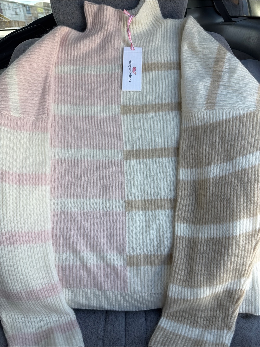 Vineyard Vines Striped Open-Front Cardigan in Pink, Cream & Tan